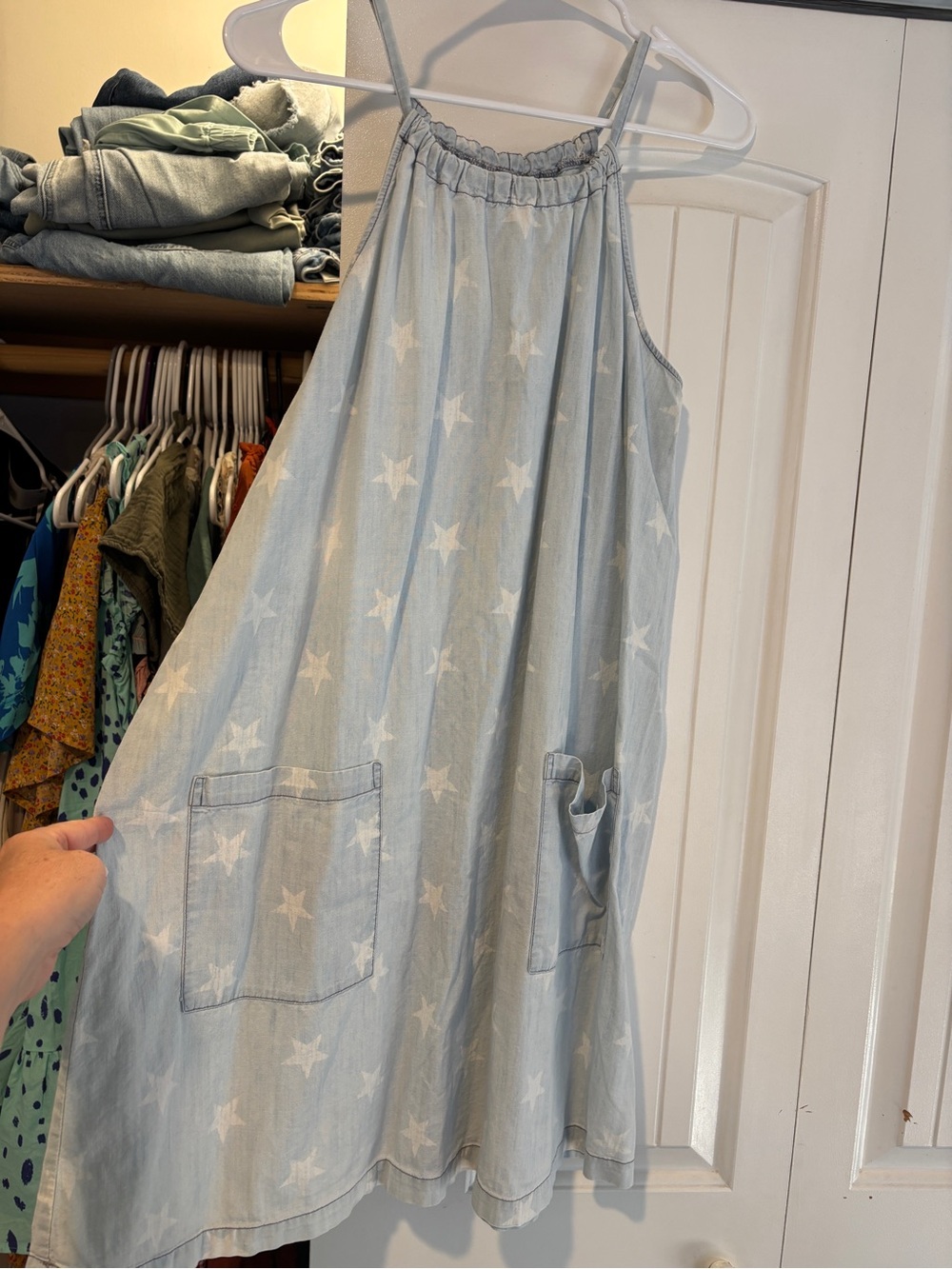Old Navy Light Blue Star-Print Halter A-Line Dress
